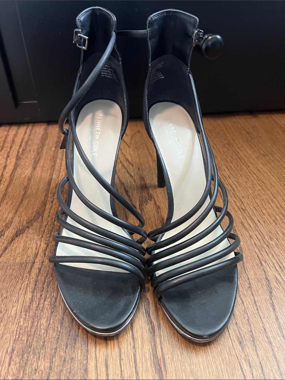 Kenneth Cole SZ 9.5 Black Multi-Strap Ankle-Buckle Heels